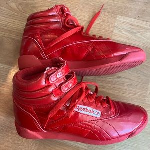 Cherry Red Hi-Top Reeboks - Patent Leather